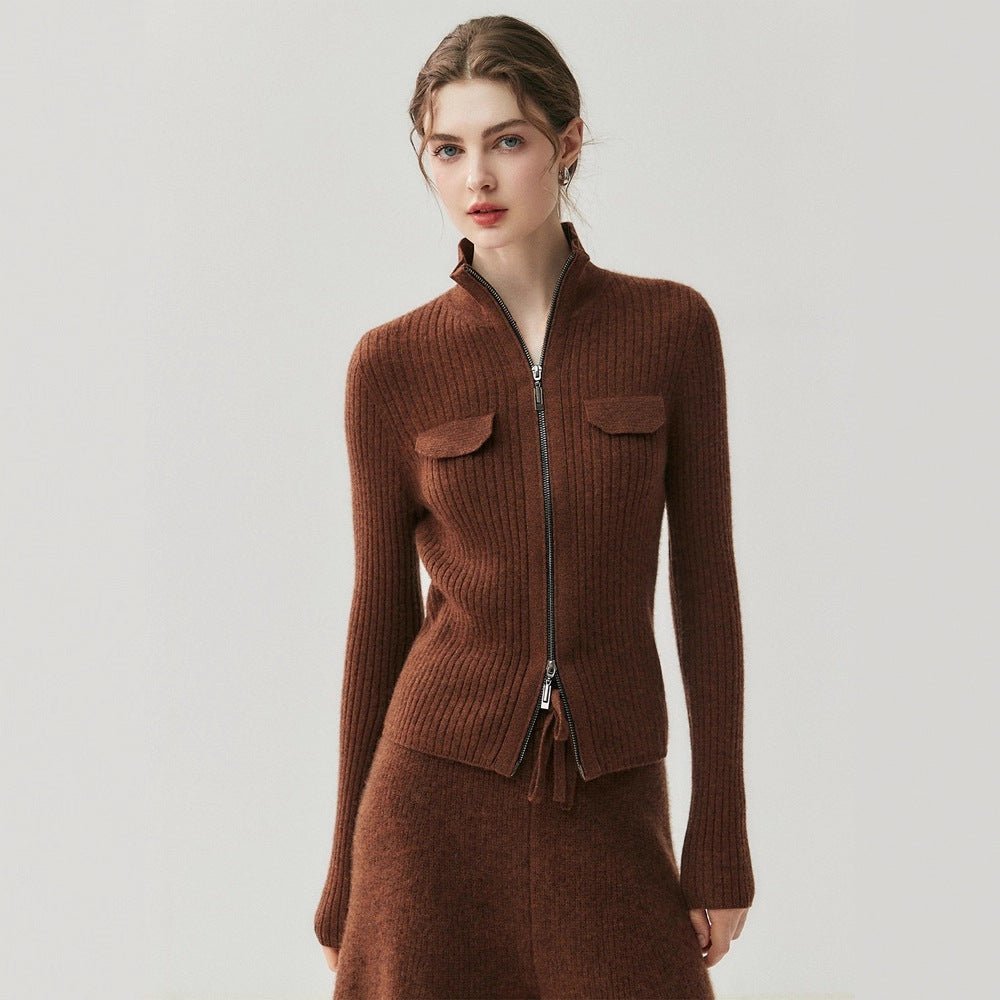 Cashmere Zipper Cardigan – Slim Warm Pure Cashmere Knit Jacket - Sainiya Eco Wear
