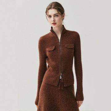 Cashmere Zipper Cardigan – Slim Warm Pure Cashmere Knit Jacket - Sainiya Eco Wear