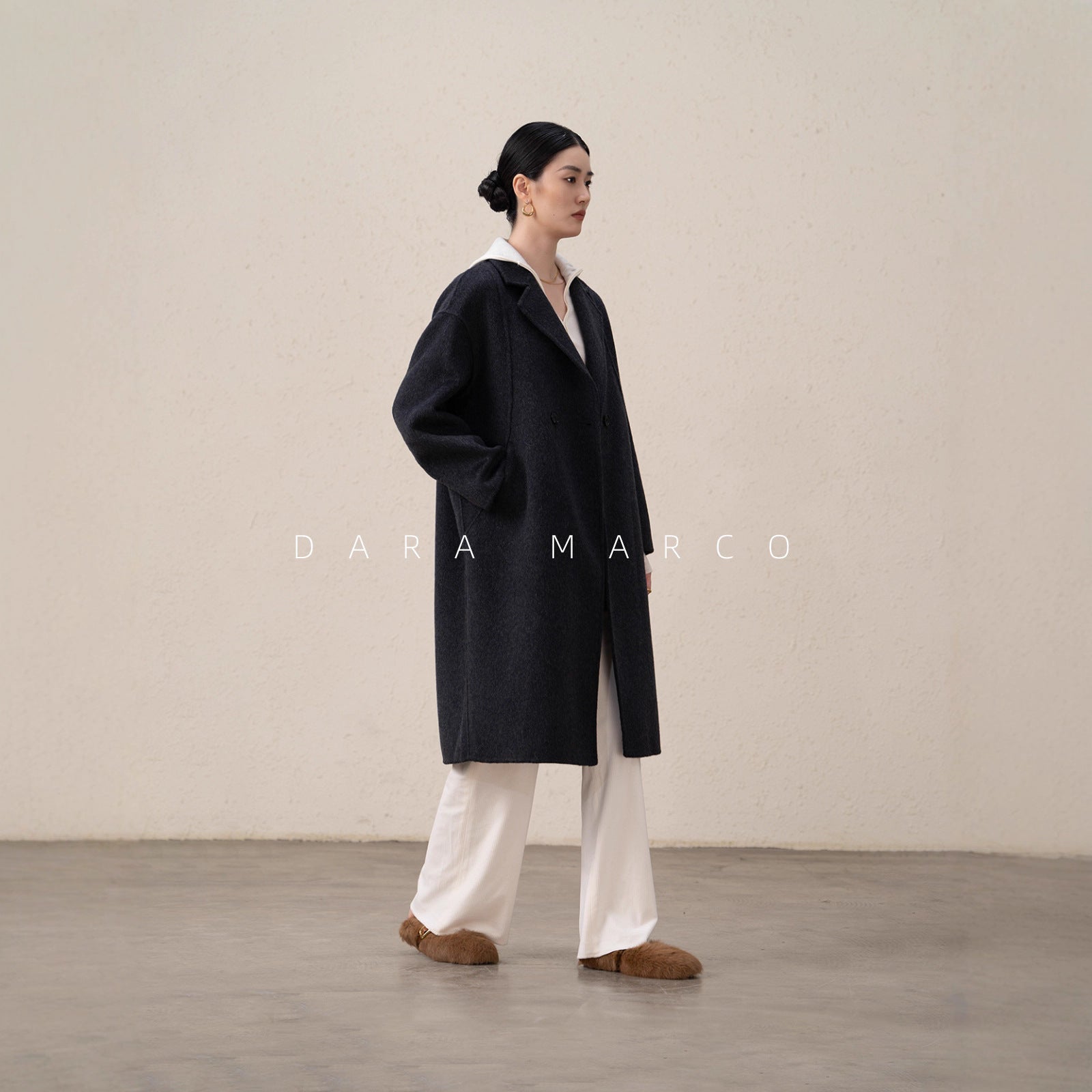 Luxury Cashmere-Silk Blend Coat – Elegant One-Button Long Winter Jacket