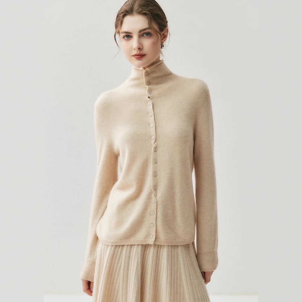 Cashmere Curl-Edge Button Cardigan