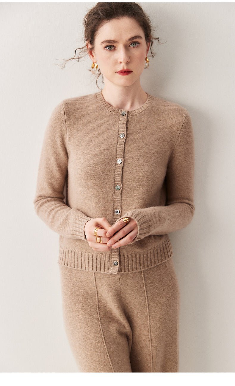 Cashmere Cardigan Women~100% Pure Cashmere Short Slim Fit Round Neck Sweater - Sainiya Eco Wear