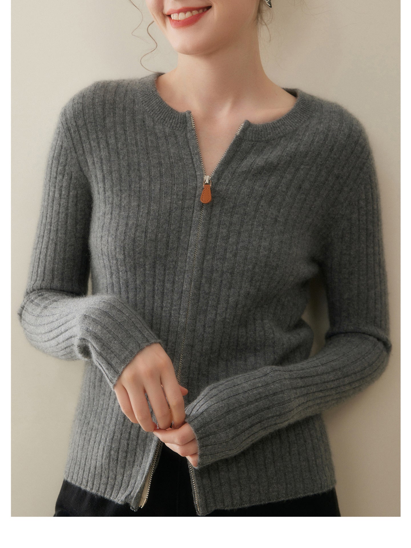 Cashmere Cardigan – 100% Pure Cashmere Double-Zip Slim Knit Jacket - Sainiya Eco Wear