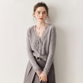 SoftLace — Women’s Baby Cashmere Lace-Trim V-Collar Cardigan - Sainiya Eco Wear