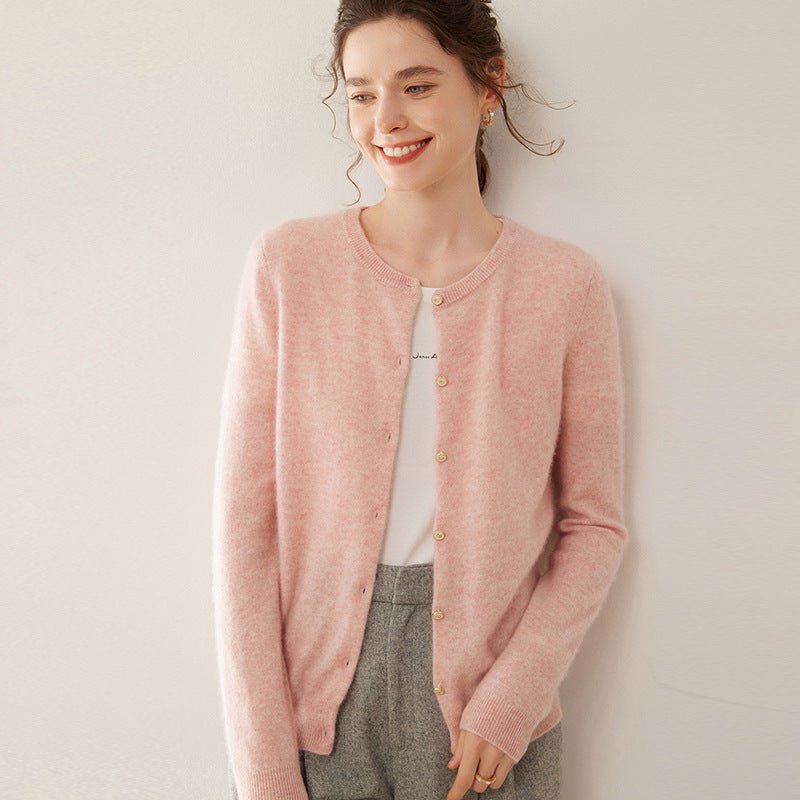Cashmere Essential~Lightweight Pure Cashmere Round-Neck Slim Cardigan Women - Sainiya Eco Wear