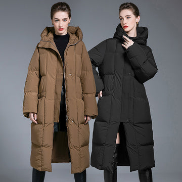 Down Jacket Women’s Hooded Long Coat – Thickened 90% White Duck Down Winter Warm Style