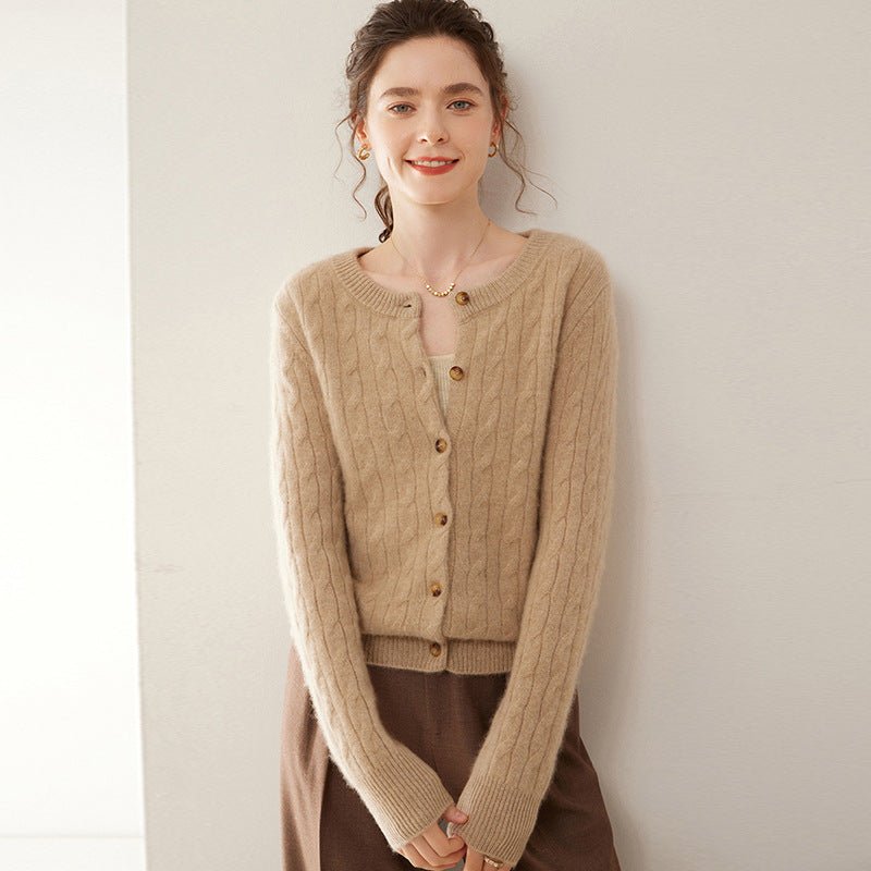 Cashmere Cardigan – 100% Pure Cashmere Thickened Cable Knit Sweater - Sainiya Eco Wear