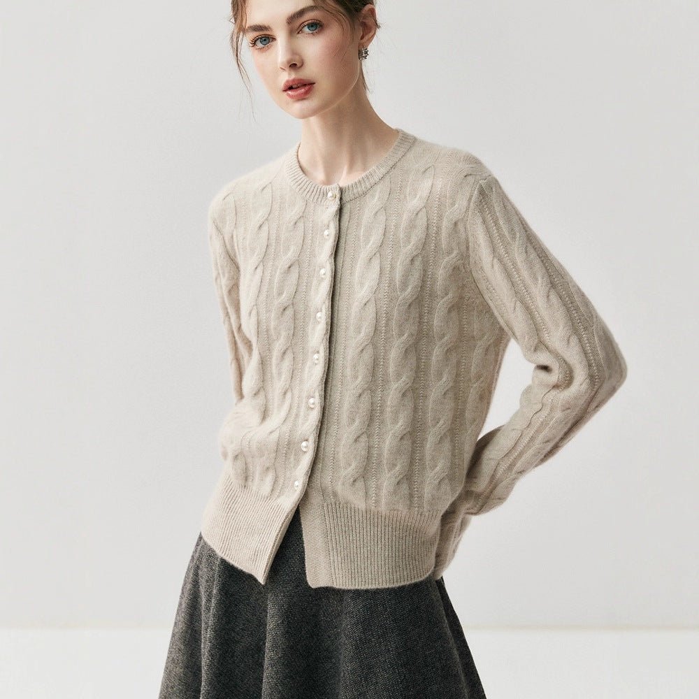 Chic Cashmere Cardigan – Pearl Button Heavy Braided Knit - Sainiya Eco Wear