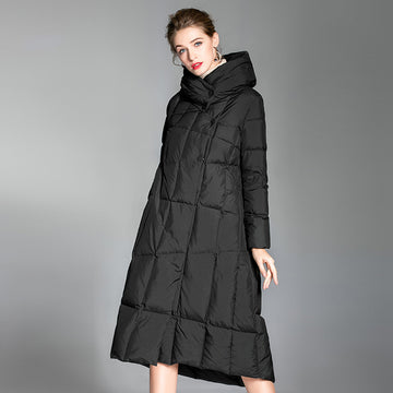 Down Jacket Women’s Mid-Length Cape Style Coat – Thickened Loose Warm Winter Over-the-Knee Design