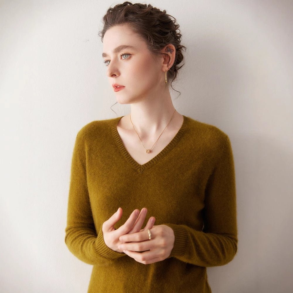 100% Cashmere V-Neck Sweater – Soft, Slimming, Commuter Essential - Sainiya Eco Wear