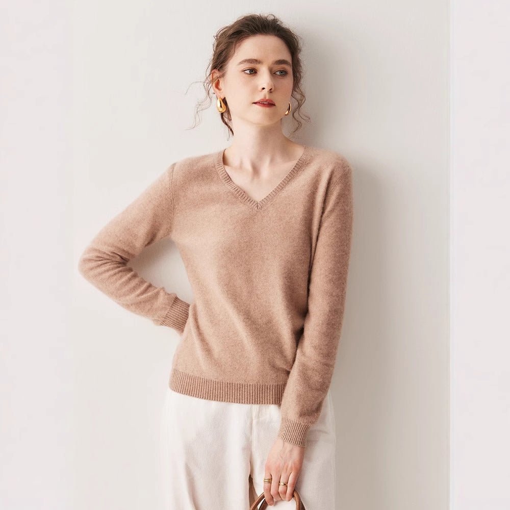 100% Cashmere V-Neck Sweater – Soft, Slimming, Commuter Essential - Sainiya Eco Wear
