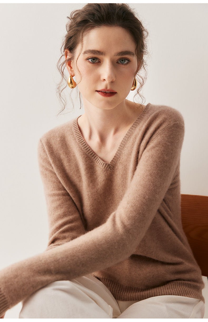 100% Cashmere V-Neck Sweater – Soft, Slimming, Commuter Essential - Sainiya Eco Wear