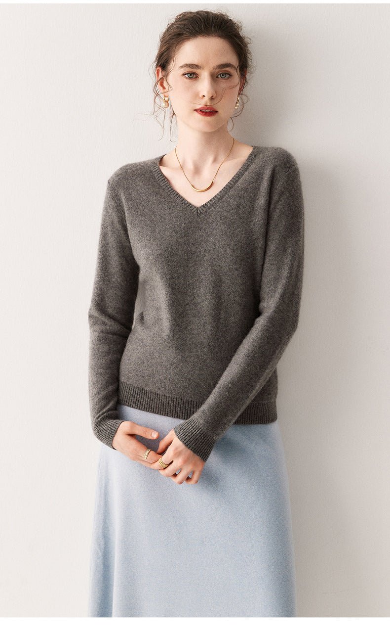 100% Cashmere V-Neck Sweater – Soft, Slimming, Commuter Essential - Sainiya Eco Wear