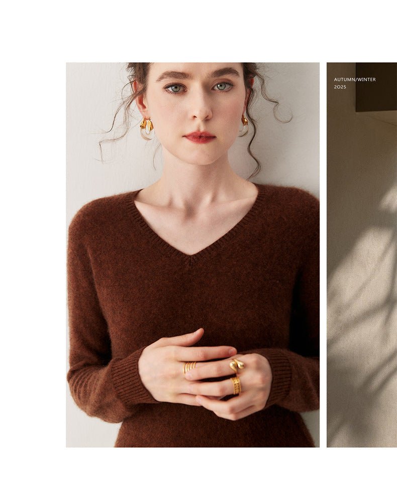 100% Cashmere V-Neck Sweater – Soft, Slimming, Commuter Essential - Sainiya Eco Wear