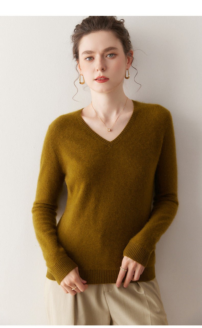 100% Cashmere V-Neck Sweater – Soft, Slimming, Commuter Essential - Sainiya Eco Wear