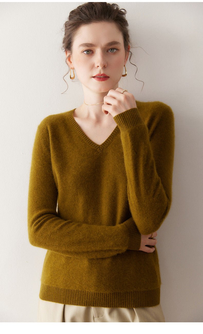 100% Cashmere V-Neck Sweater – Soft, Slimming, Commuter Essential - Sainiya Eco Wear