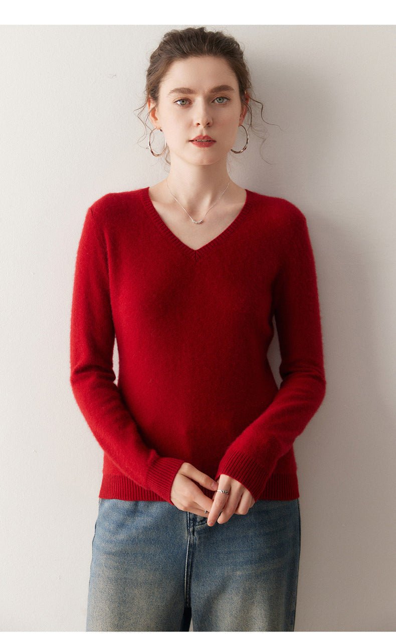 100% Cashmere V-Neck Sweater – Soft, Slimming, Commuter Essential - Sainiya Eco Wear