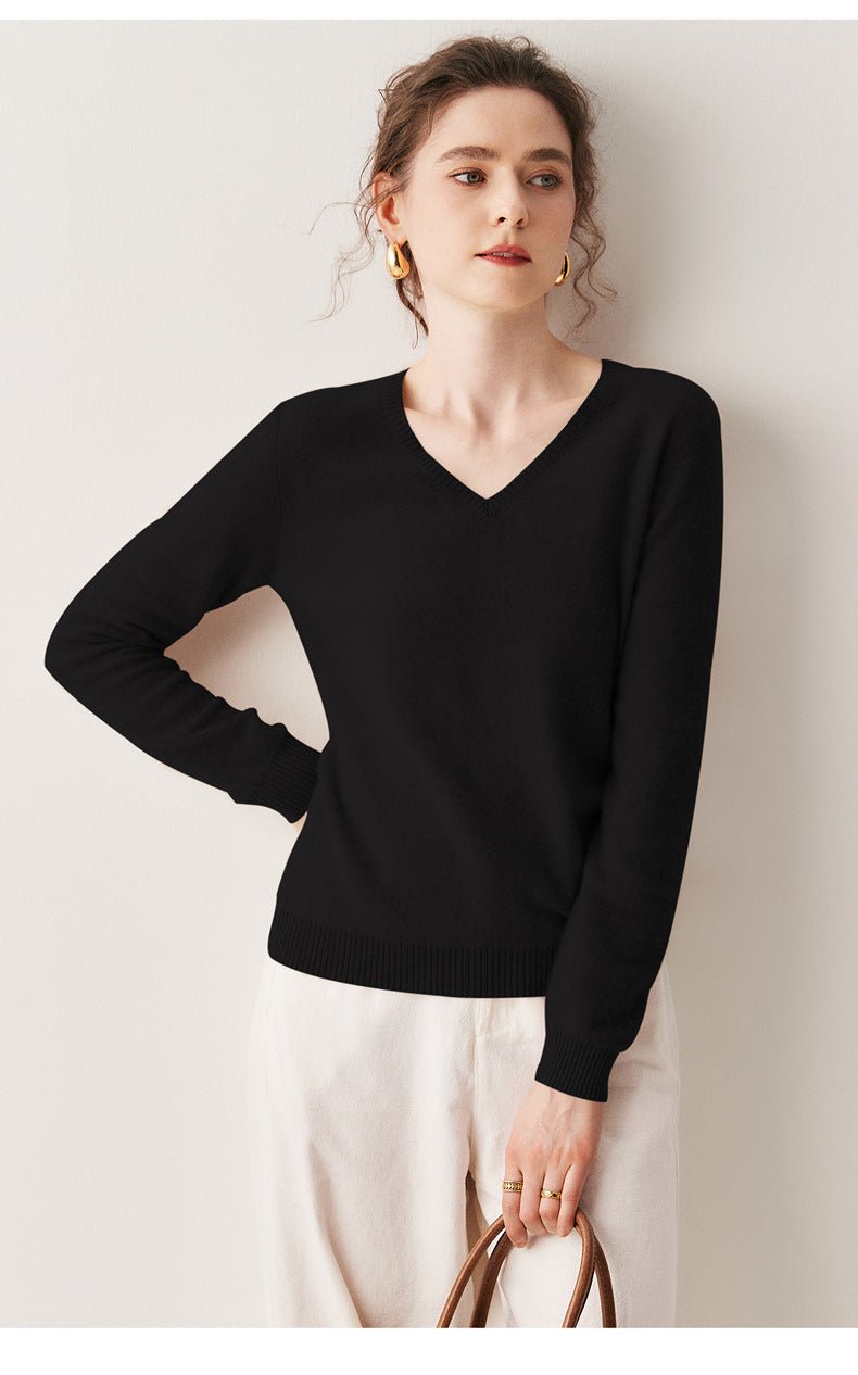 100% Cashmere V-Neck Sweater – Soft, Slimming, Commuter Essential - Sainiya Eco Wear
