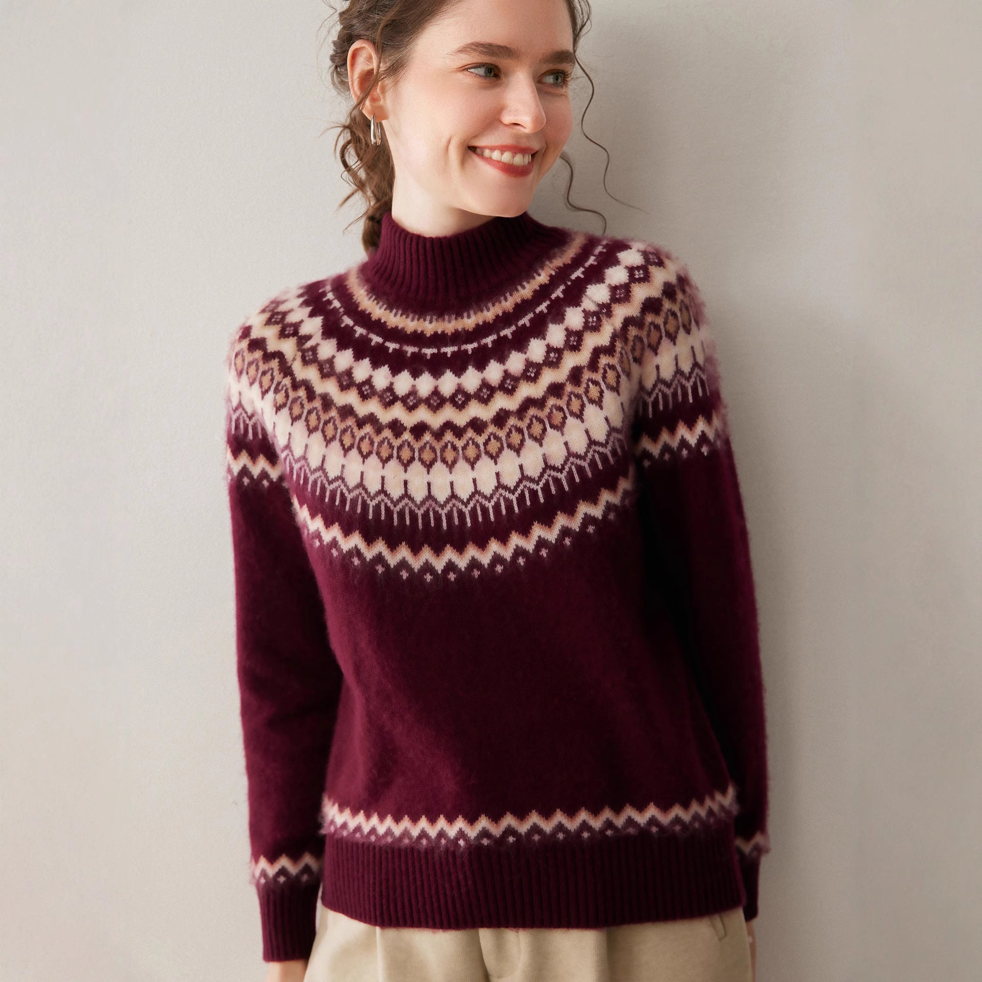 100% Pure Cashmere Fair Isle Half-Turtleneck – Cozy Nordic Luxury - Sainiya Eco Wear