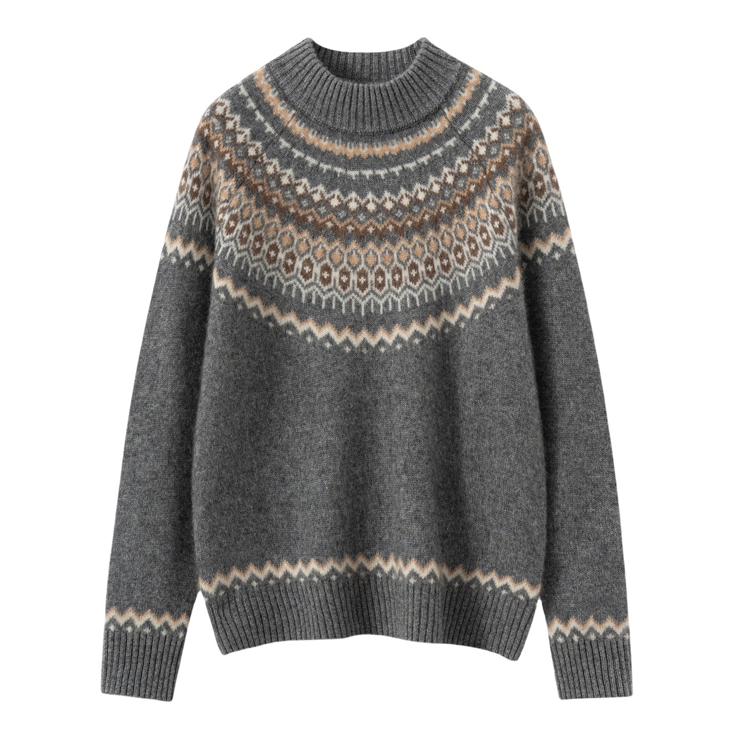 100% Pure Cashmere Fair Isle Half-Turtleneck – Cozy Nordic Luxury - Sainiya Eco Wear