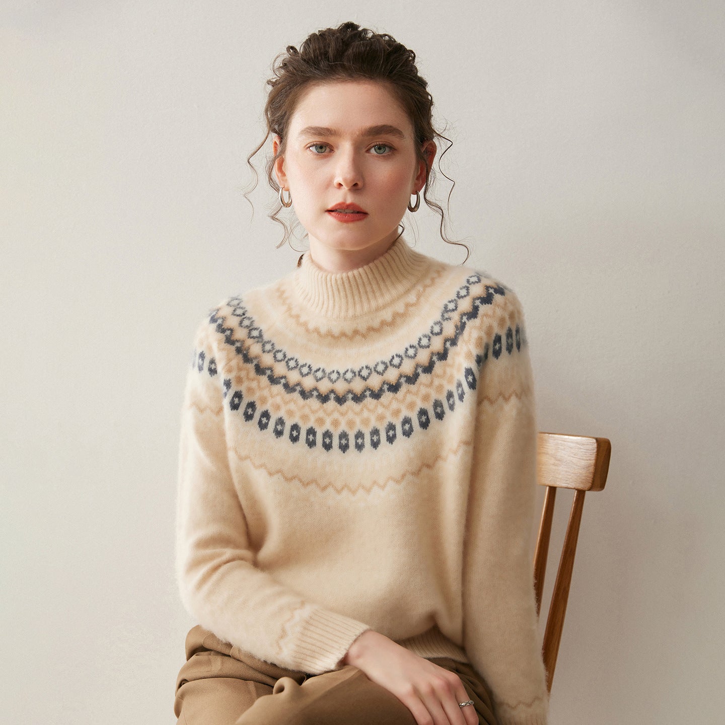 100% Pure Cashmere Fair Isle Half-Turtleneck – Cozy Nordic Luxury - Sainiya Eco Wear