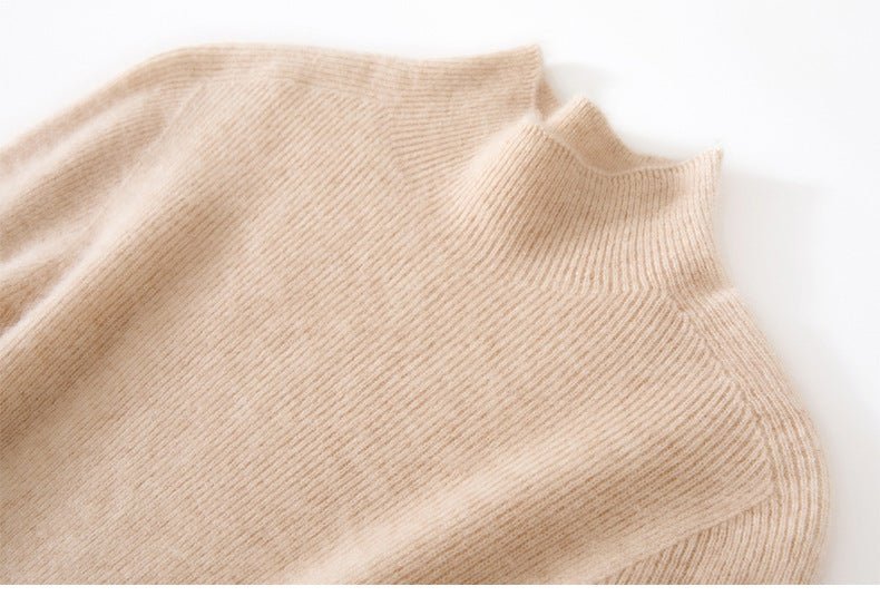 100% Pure Cashmere Half-Turtleneck – Seamless Ribbed Elegance - Sainiya Eco Wear