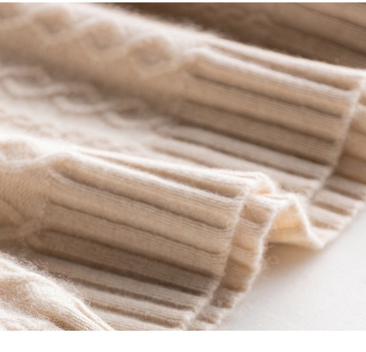 100% Pure Cashmere Retro Jacquard Half-Turtleneck – Thick Nordic Charm - Sainiya Eco Wear