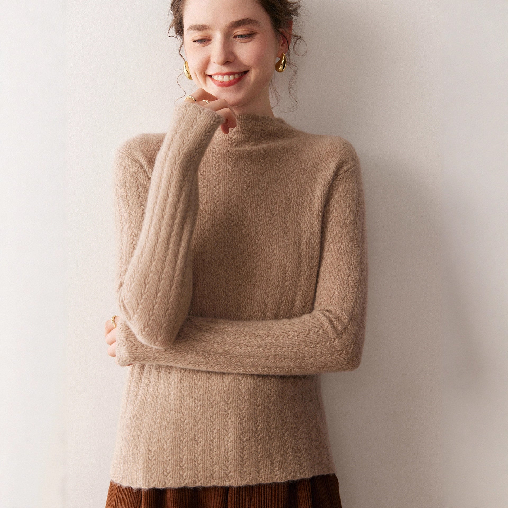 100% Pure Cashmere Ribbed Half-Turtleneck – Silky Slim Elegance - Sainiya Eco Wear