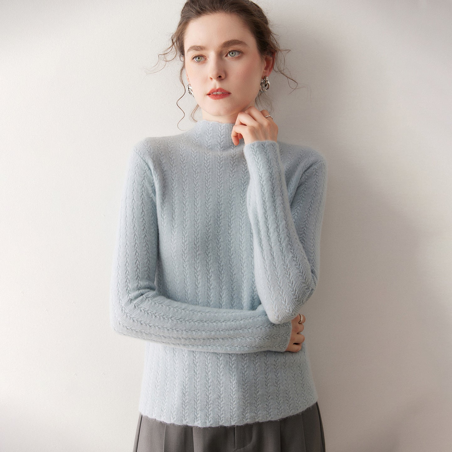 100% Pure Cashmere Ribbed Half-Turtleneck – Silky Slim Elegance - Sainiya Eco Wear