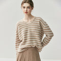 100% Pure Cashmere Striped V-Neck Women’s Sweater – Soft, Stretchy, Layerable Knit - Sainiya Eco Wear