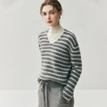 100% Pure Cashmere Striped V-Neck Women’s Sweater – Soft, Stretchy, Layerable Knit - Sainiya Eco Wear