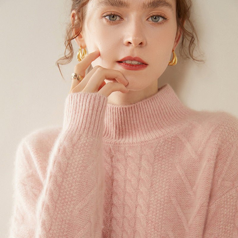 100% Pure Cashmere Three-Ply Half-Turtleneck – Thick Retro Warmth - Sainiya Eco Wear