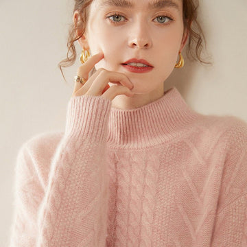 100% Pure Cashmere Three-Ply Half-Turtleneck – Thick Retro Warmth - Sainiya Eco Wear