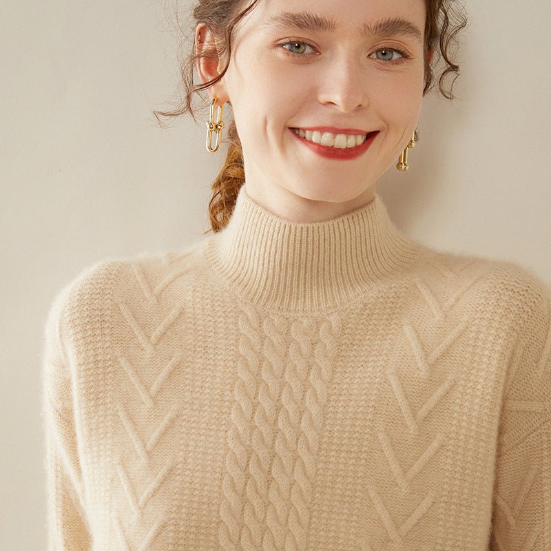 100% Pure Cashmere Three-Ply Half-Turtleneck – Thick Retro Warmth - Sainiya Eco Wear