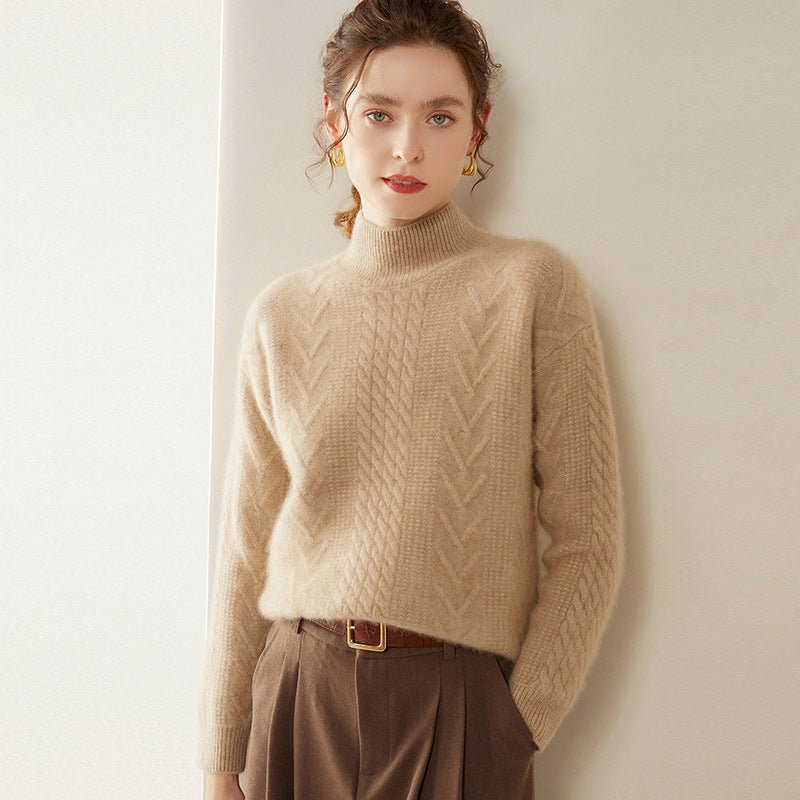 100% Pure Cashmere Three-Ply Half-Turtleneck – Thick Retro Warmth - Sainiya Eco Wear