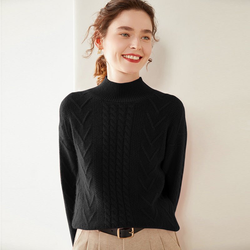 100% Pure Cashmere Three-Ply Half-Turtleneck – Thick Retro Warmth - Sainiya Eco Wear