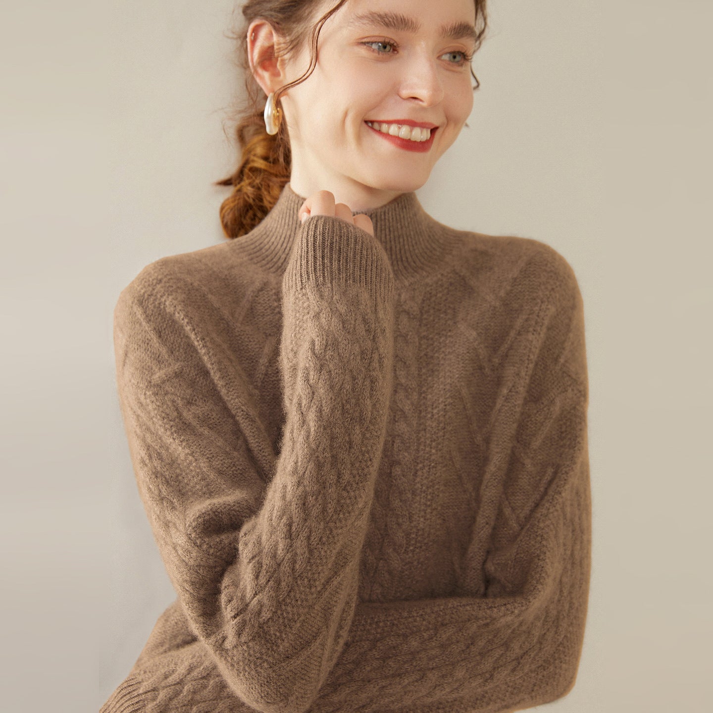 100% Pure Cashmere Three-Ply Half-Turtleneck – Thick Retro Warmth - Sainiya Eco Wear