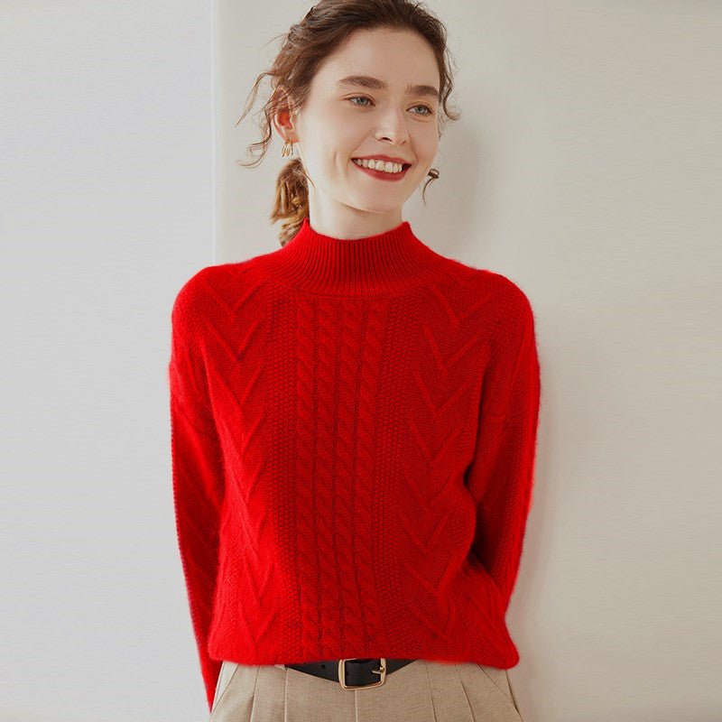 100% Pure Cashmere Three-Ply Half-Turtleneck – Thick Retro Warmth - Sainiya Eco Wear