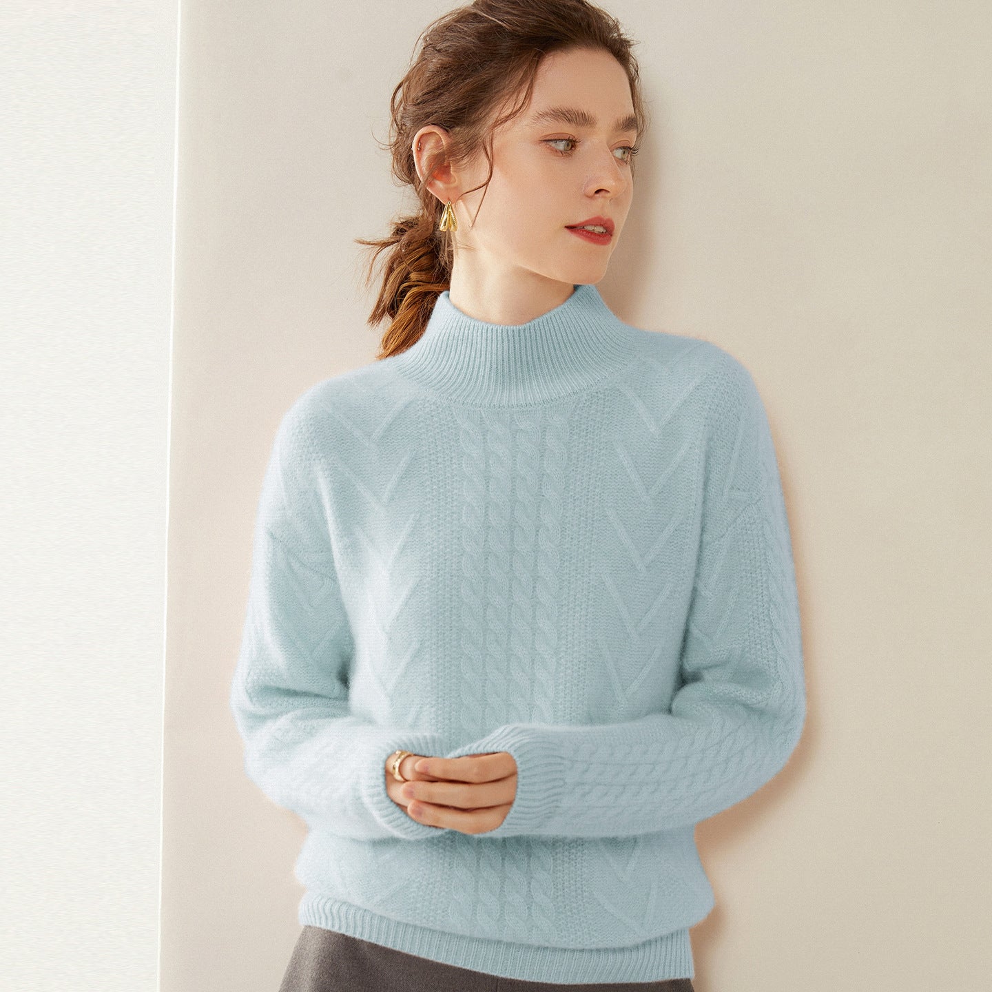 100% Pure Cashmere Three-Ply Half-Turtleneck – Thick Retro Warmth - Sainiya Eco Wear