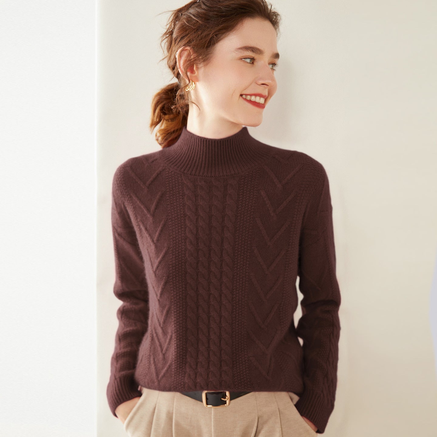 100% Pure Cashmere Three-Ply Half-Turtleneck – Thick Retro Warmth - Sainiya Eco Wear