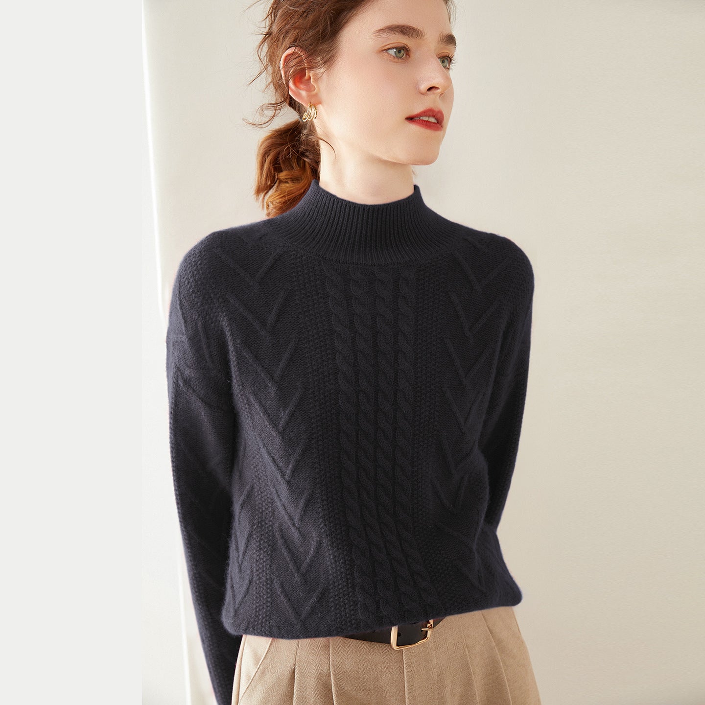 100% Pure Cashmere Three-Ply Half-Turtleneck – Thick Retro Warmth - Sainiya Eco Wear