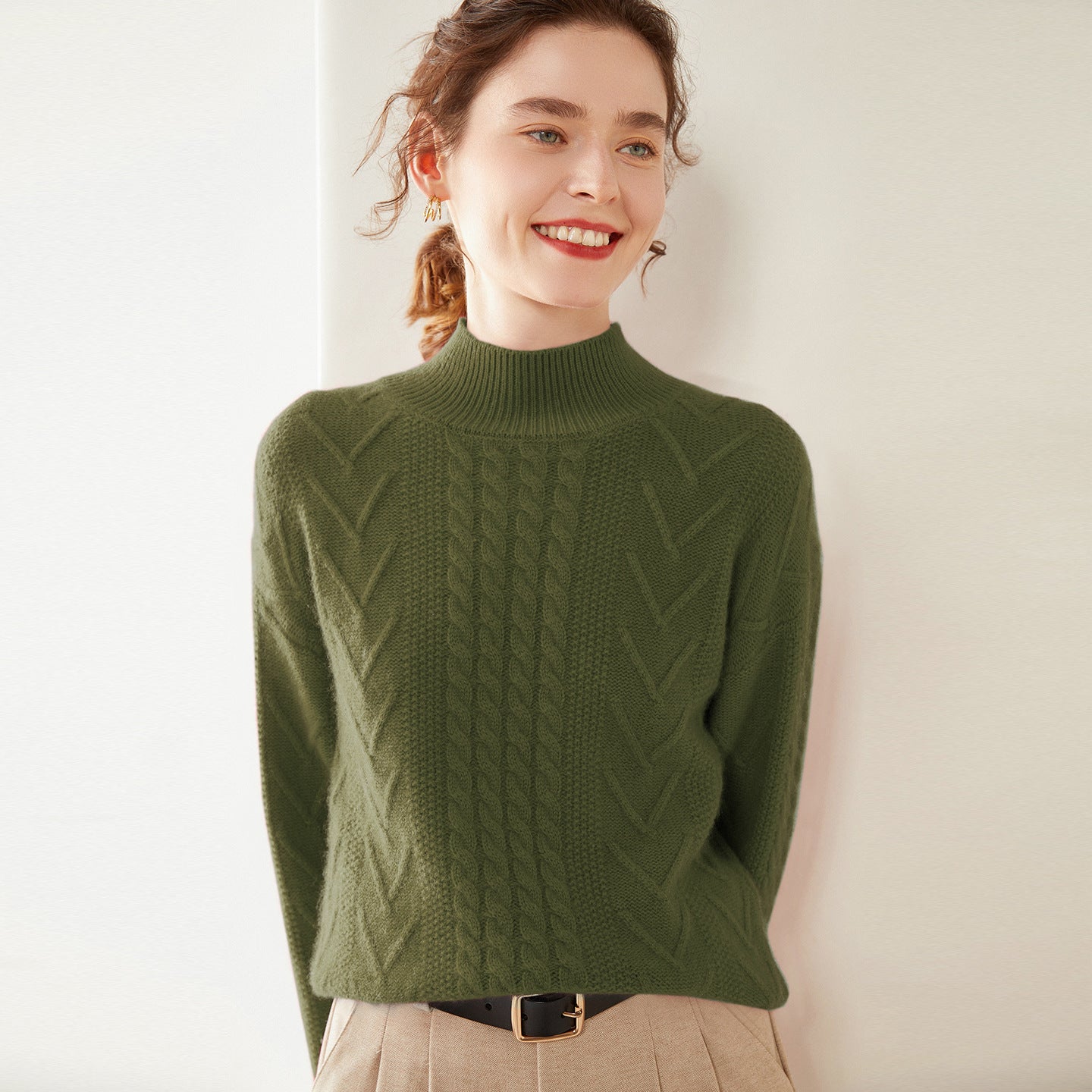 100% Pure Cashmere Three-Ply Half-Turtleneck – Thick Retro Warmth - Sainiya Eco Wear