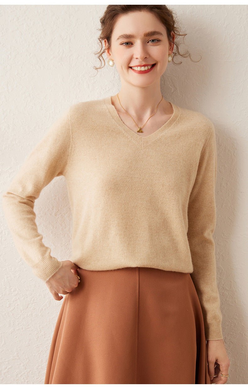 100% Pure Cashmere V-Neck Women’s Sweater – Slim Fit, Soft and Versatile - Sainiya Eco Wear