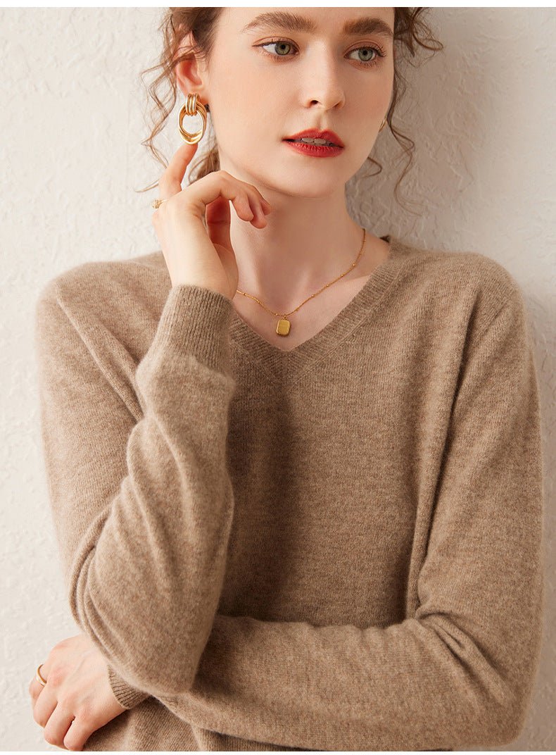 100% Pure Cashmere V-Neck Women’s Sweater – Slim Fit, Soft and Versatile - Sainiya Eco Wear