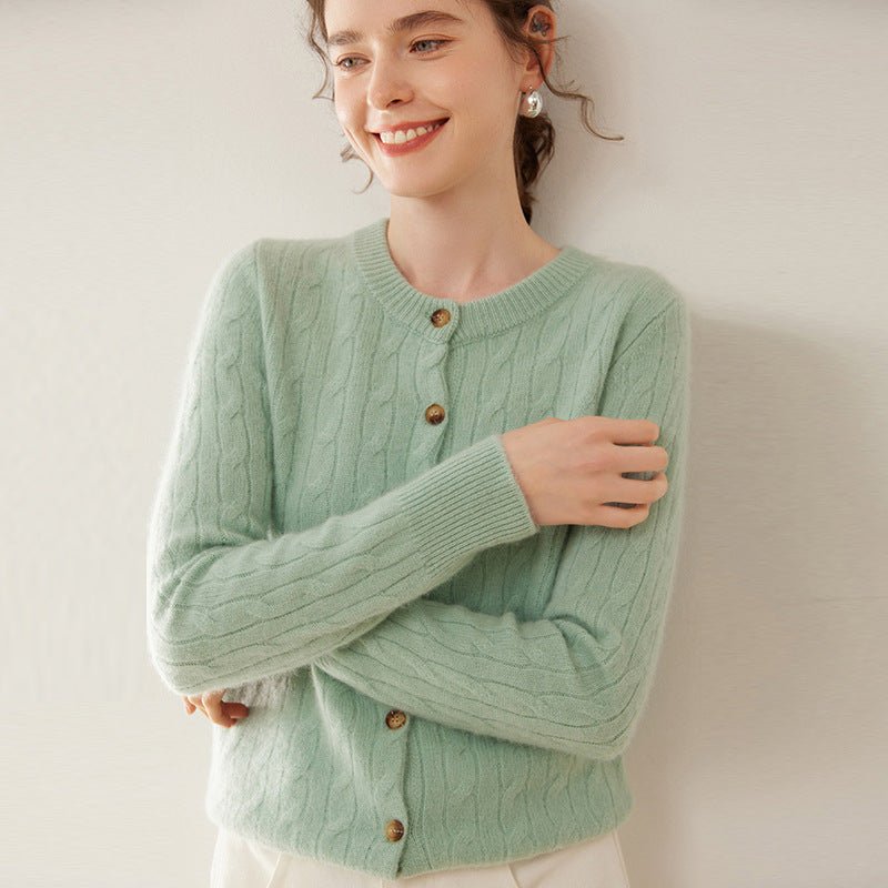 Cashmere Cardigan – 100% Pure Cashmere Thickened Cable Knit Sweater - Sainiya Eco Wear