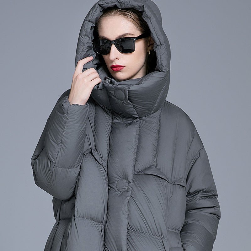 Long Hooded Down Jacket for Women | 90% Duck Down, Thick & Warm - Sainiya Eco Wear