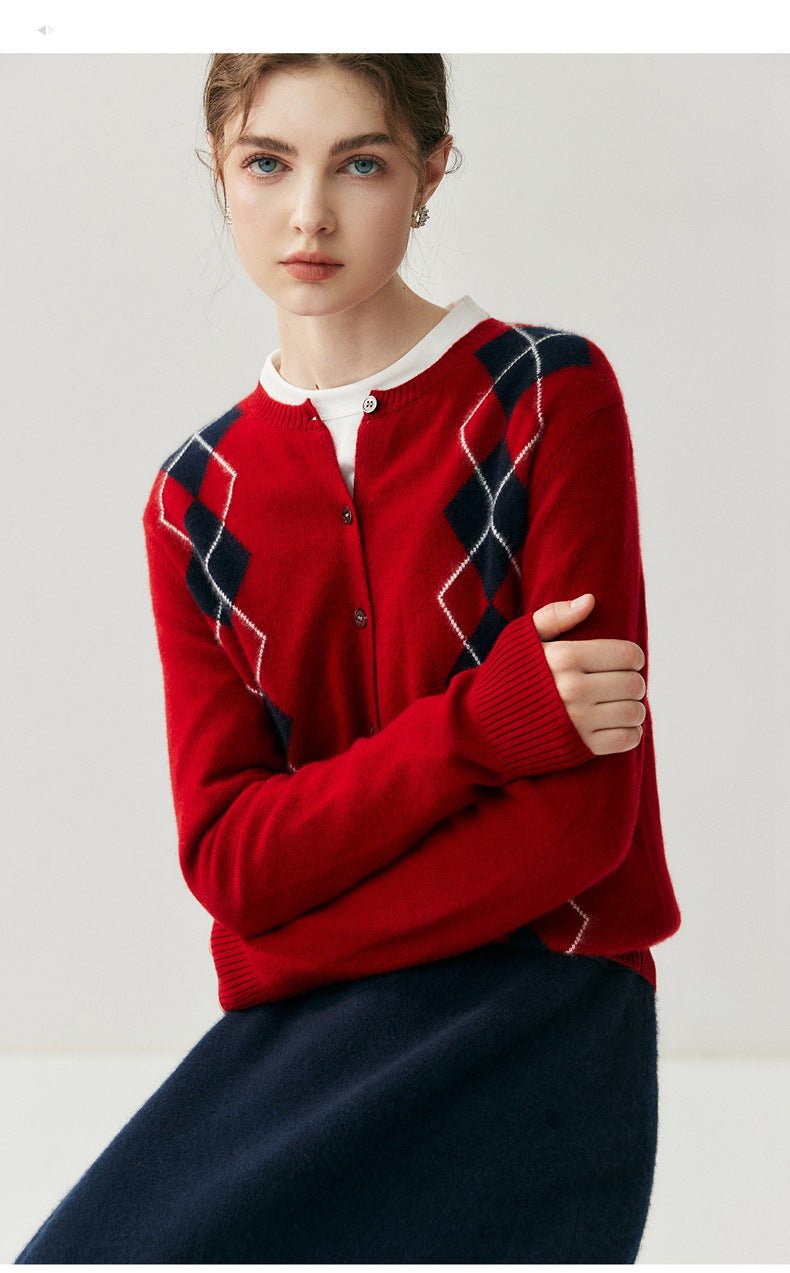 Cashmere Cardigan – 100% Pure Cashmere British Diamond Knit Sweater - Sainiya Eco Wear