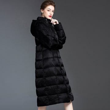 Down Jacket Women’s Hooded Long Coat – Thickened 90% White Duck Down Winter Warm Style