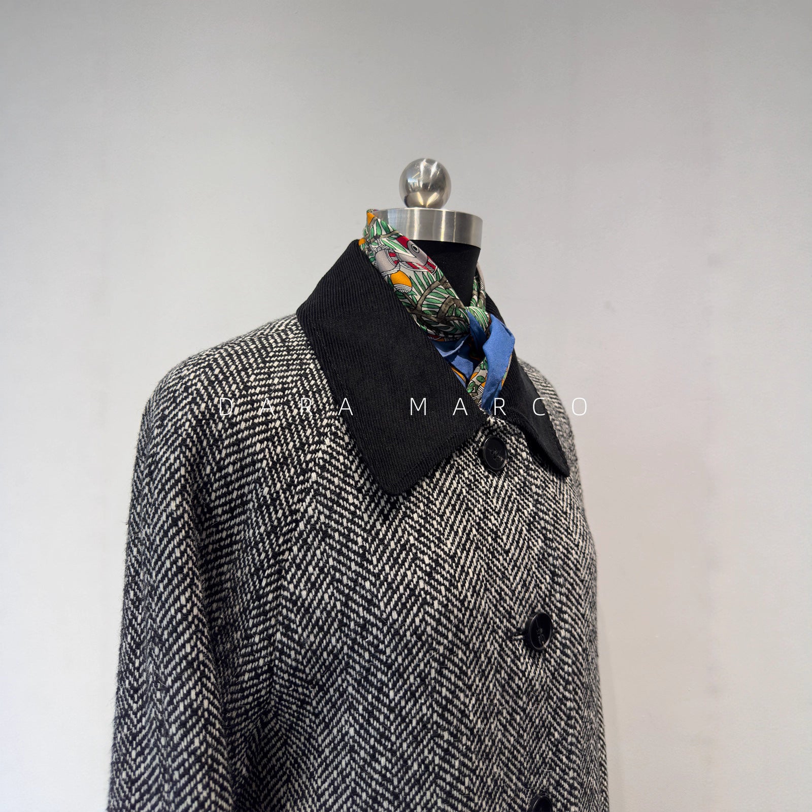 Herringbone Tweed Wool Blend Long Coat – Elegant Fall/Winter Jacket