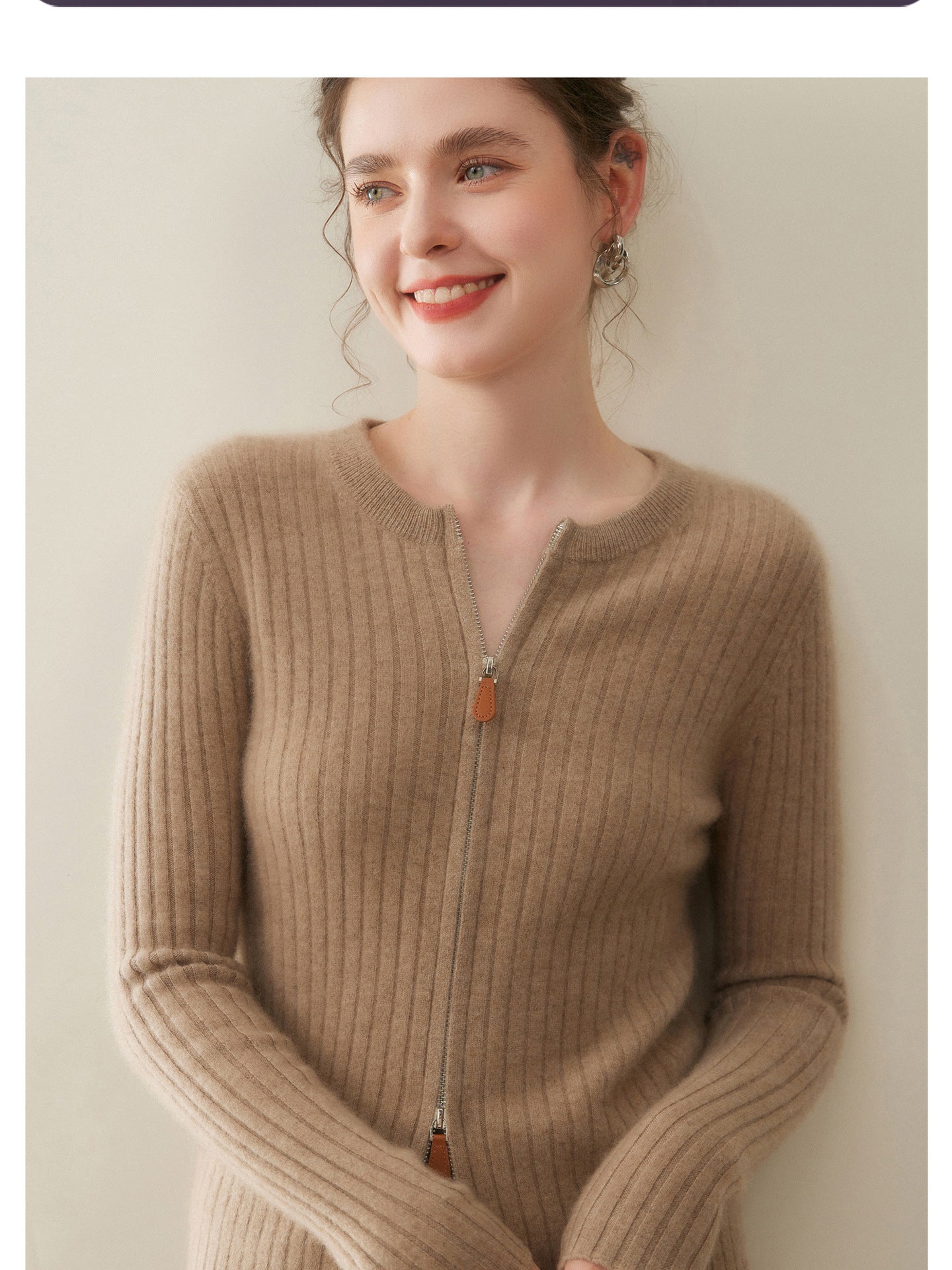 Cashmere Cardigan – 100% Pure Cashmere Double-Zip Slim Knit Jacket - Sainiya Eco Wear