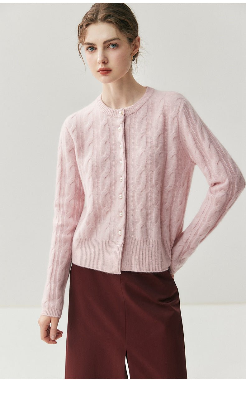 Chic Cashmere Cardigan – Pearl Button Heavy Braided Knit - Sainiya Eco Wear